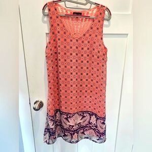 Luxology Boho Print Sleeveless Shift Dress Crochet Back Size M